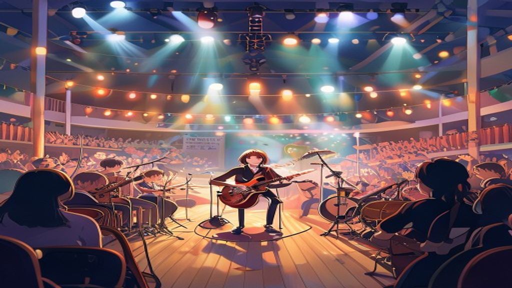 高校生バンドが文化祭ステージで演奏する様子