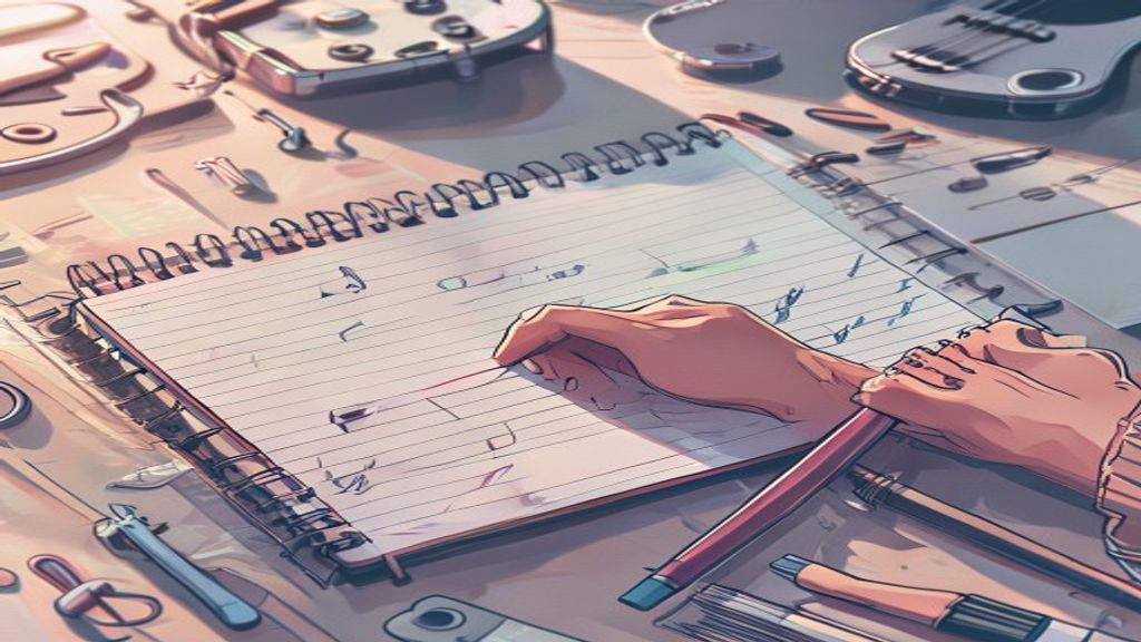ノートにセットリストを書き込む手元